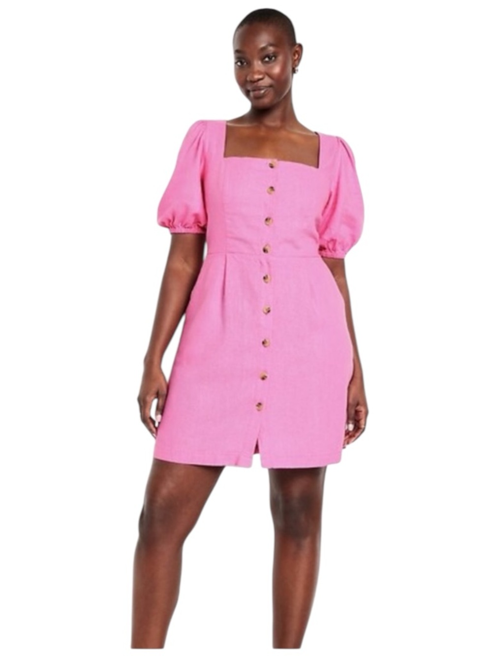 Old Navy Pink Puff Sleeve Button Front Cottage Core Linen Blend Mini Dress XXL T